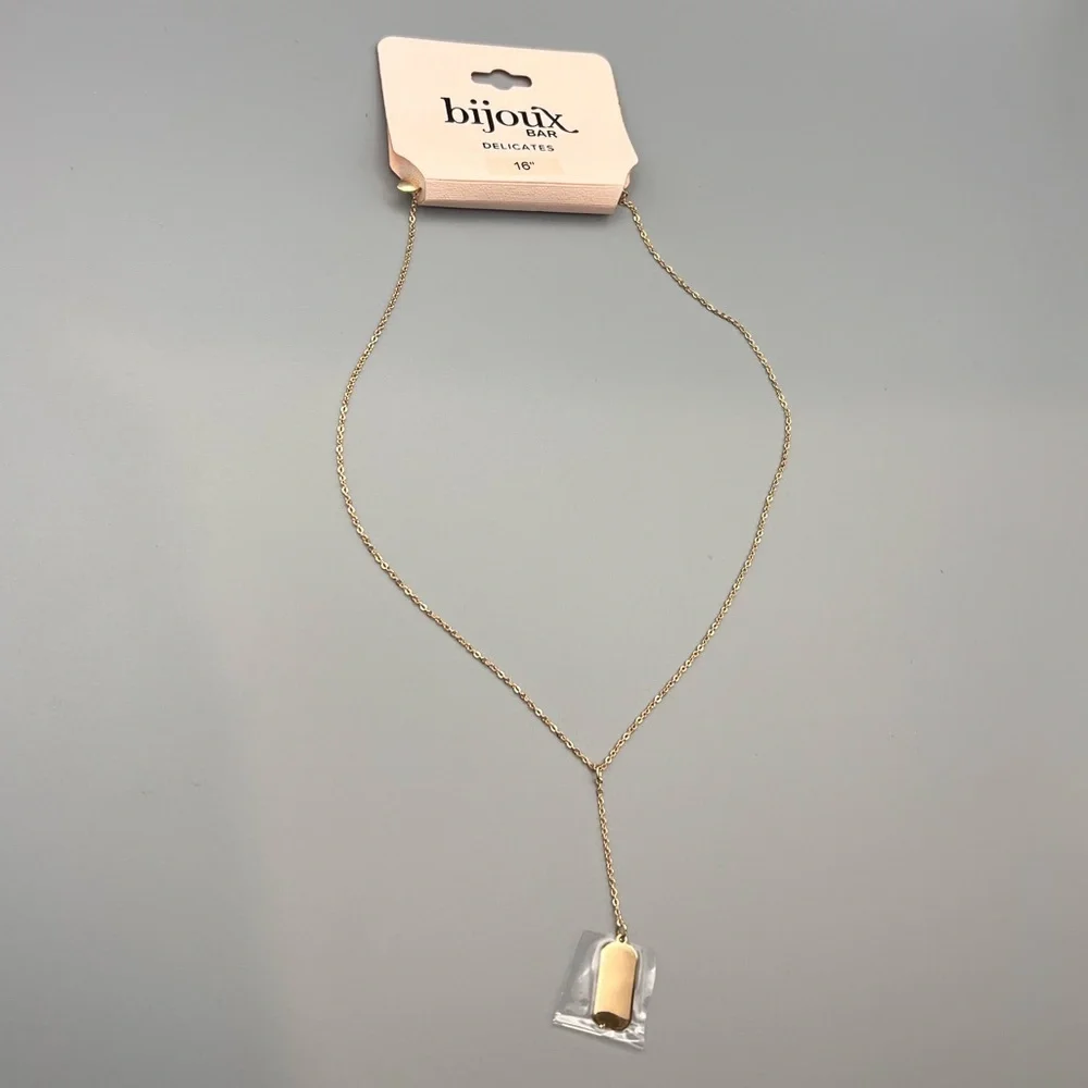 ✨ Bijoux Bar Delicates Gold Y-Chain Bar Pendant Necklace — 16” ✨